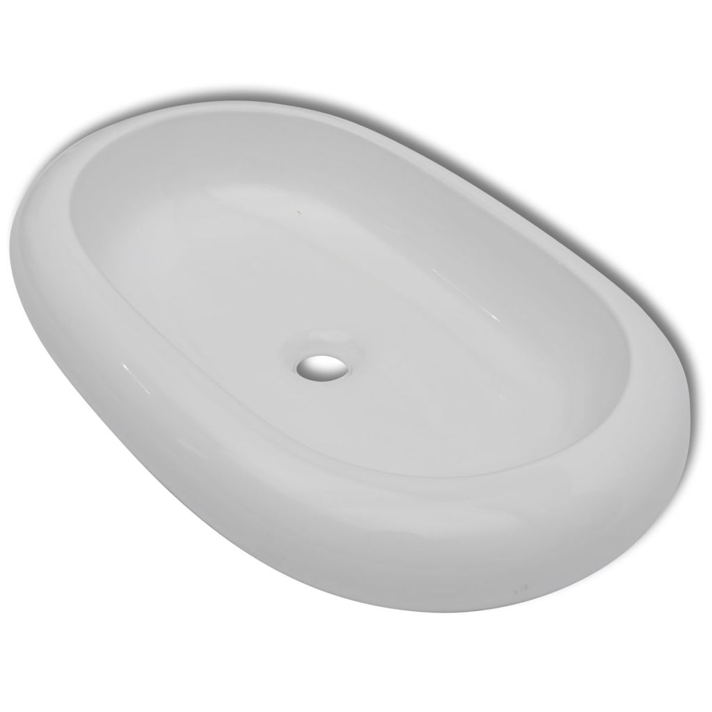 24.8 x 16.5 vidaXL Bathroom Oval White Ceramic Basin Modern Egg Shape Above Counter Bathroom Vanity Bowl 