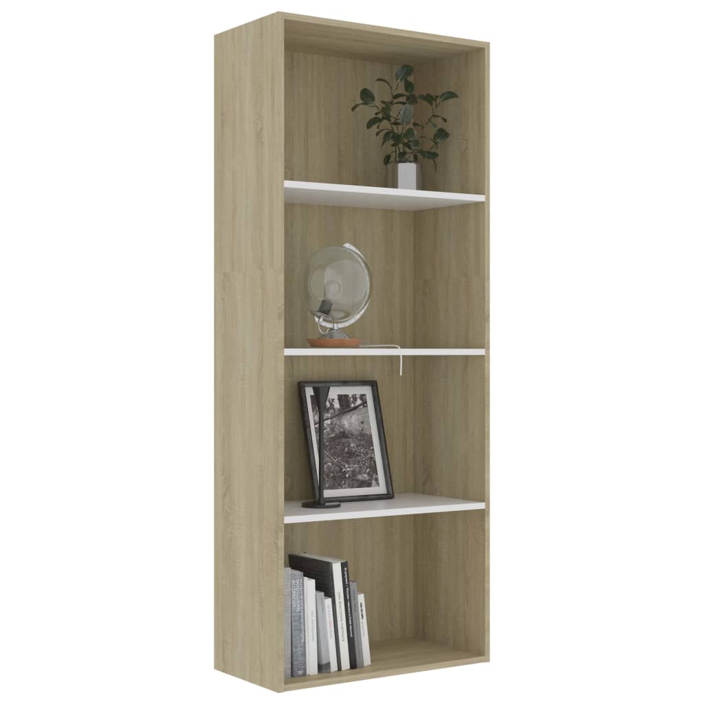 vidaXL 4-Tier Book Cabinet White and Sonoma Oak 23.6"x11.8"x59.6" Chipboard
