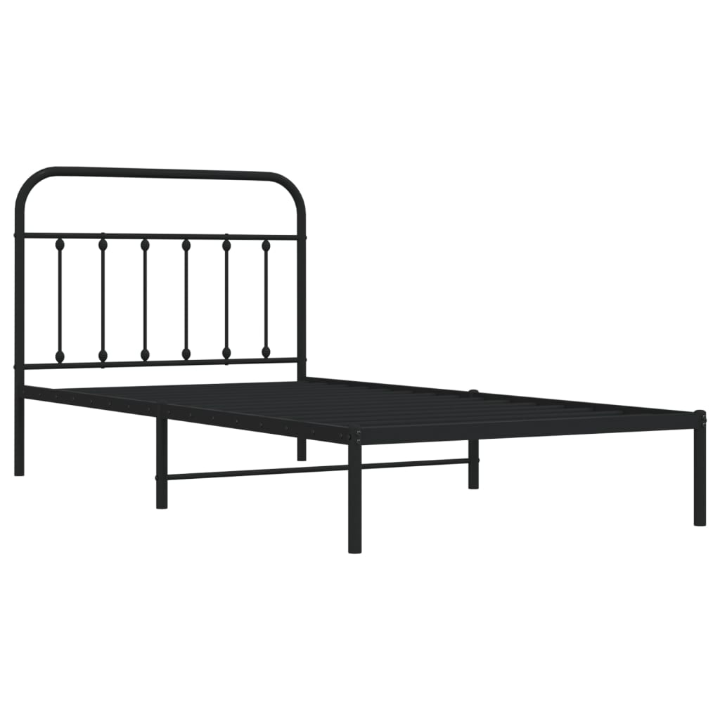 vidaXL Metal Bed Frame with Headboard Black 39.4"x78.7"