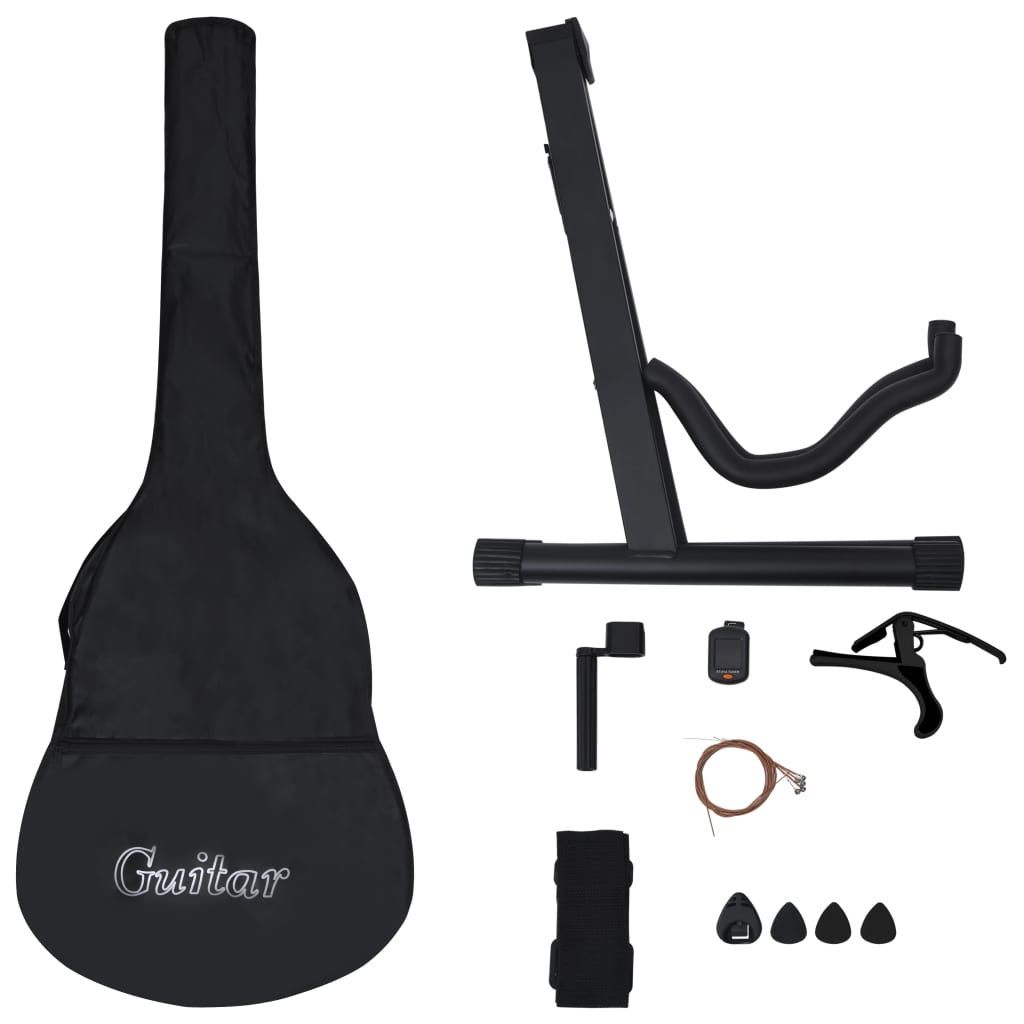 vidaXL 12 Piece Classical Guitar Beginner Set Black 4/4 39"