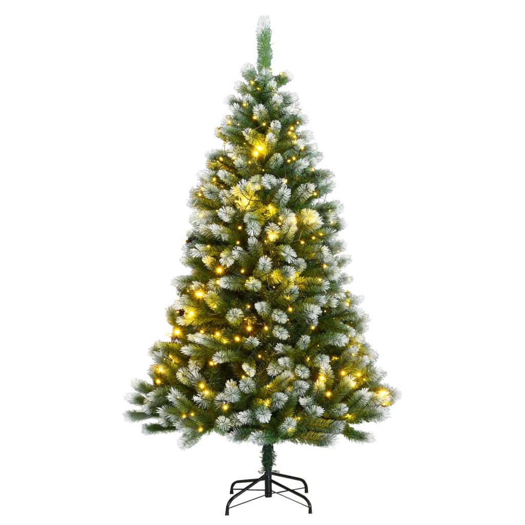 vidaXL Artificial Hinged Christmas Tree 300 LEDs & Flocked Snow 70.9"