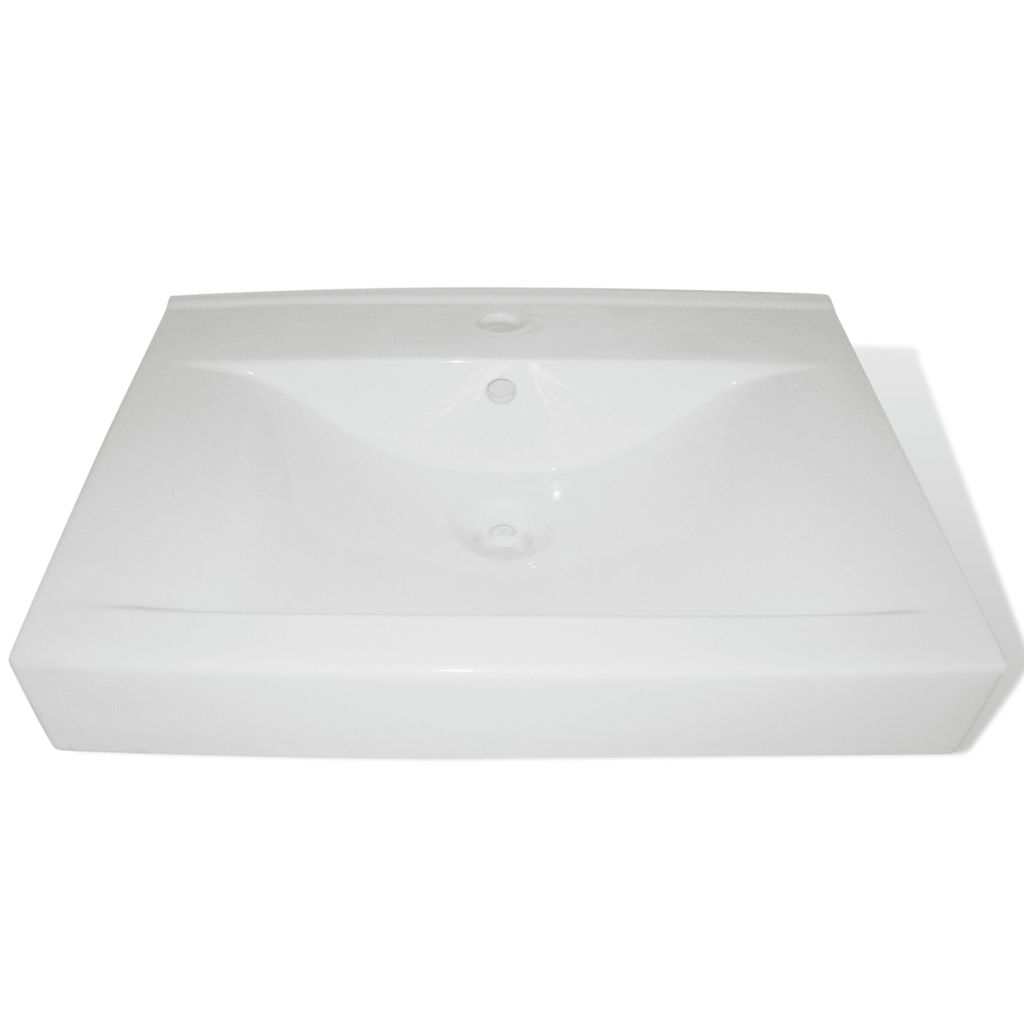 Ceramic Basin Rectangular Sink White with Faucet Hole 23.6" x 18.1"