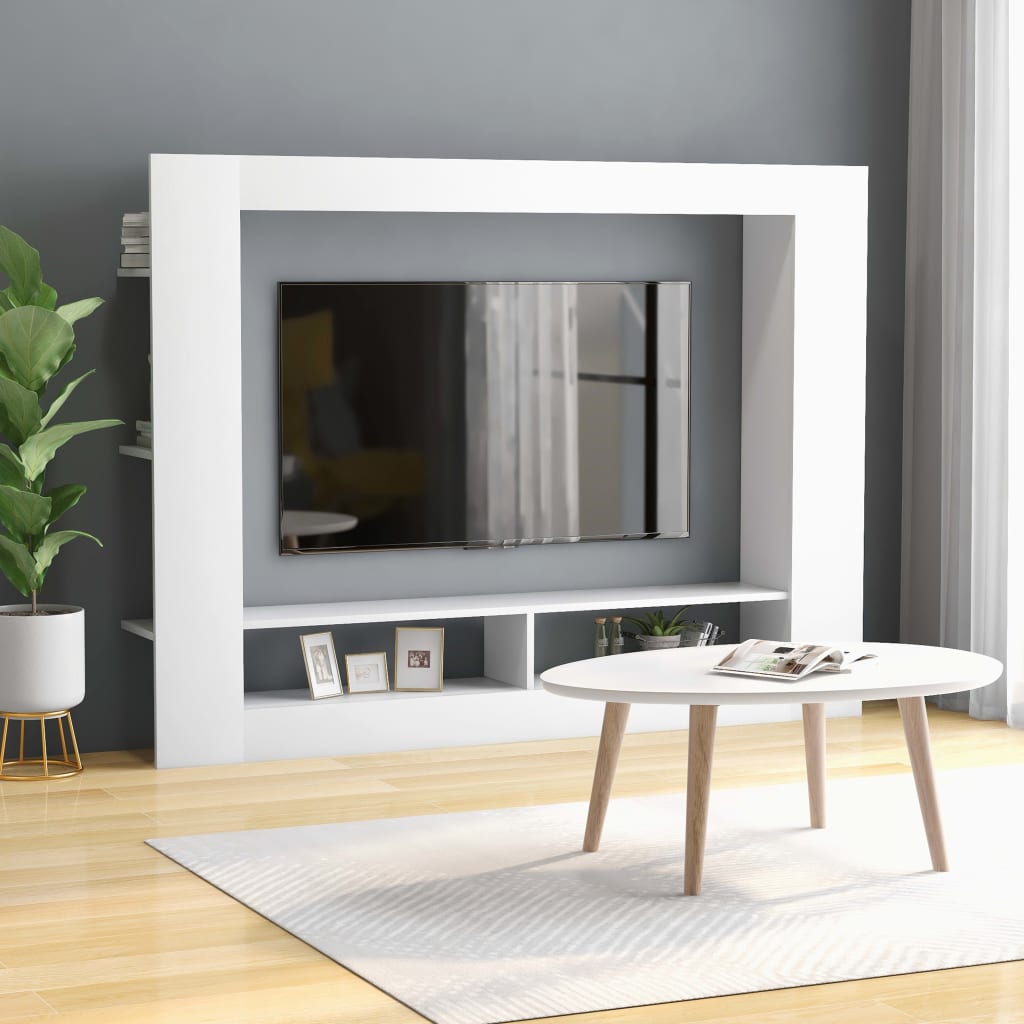 vidaXL TV Cabinet White 59.8"x8.7"x44.5" Engineered Wood