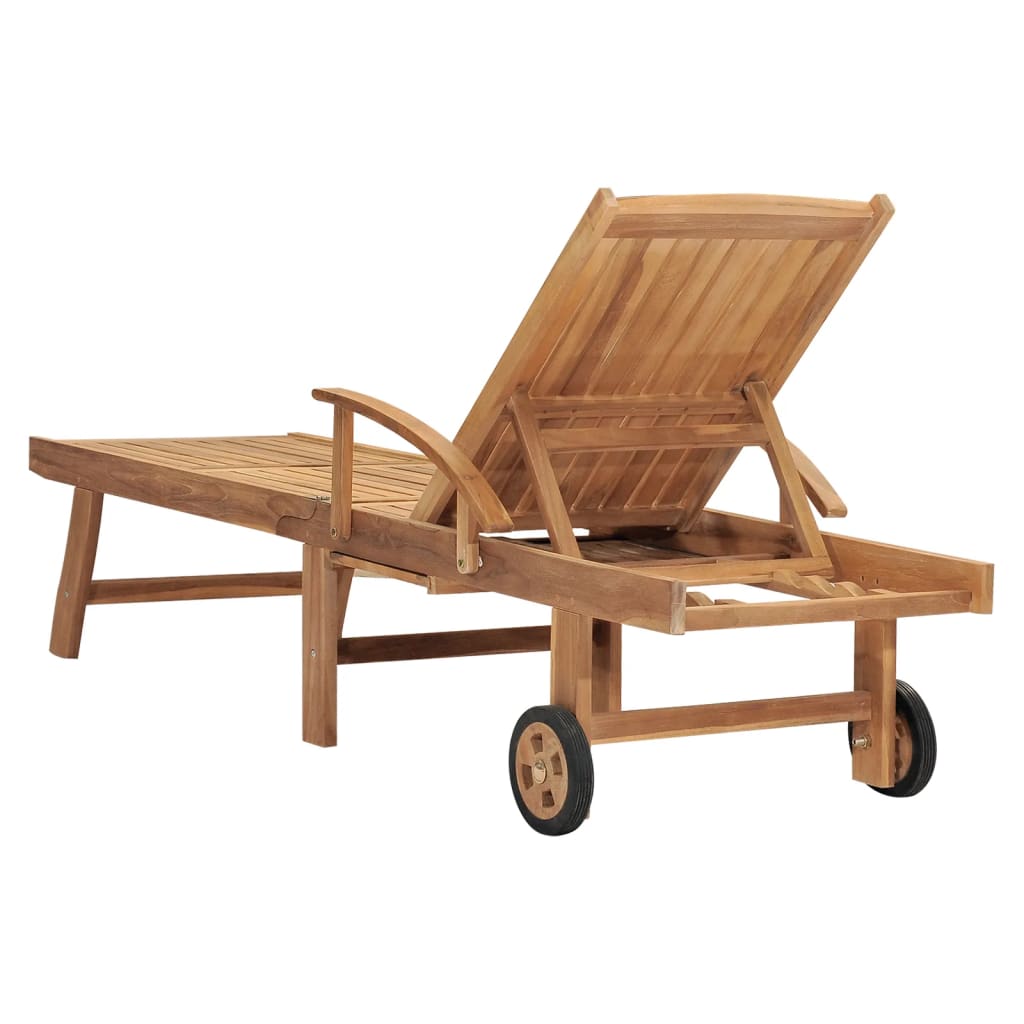 vidaXL Sun Lounger with Table Solid Teak Wood