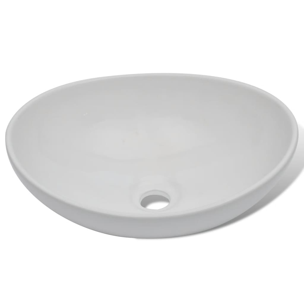 vidaXL Luxury Ceramic Basin Oval-shaped White 16.1"x13.4"