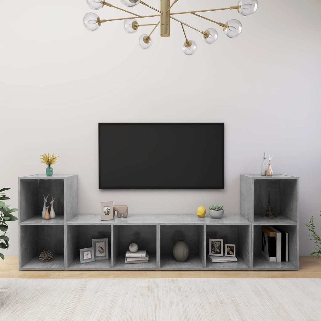 vidaXL TV Stands 4 pcs Concrete Gray 28.3"x13.8"x14.4" Engineered Wood