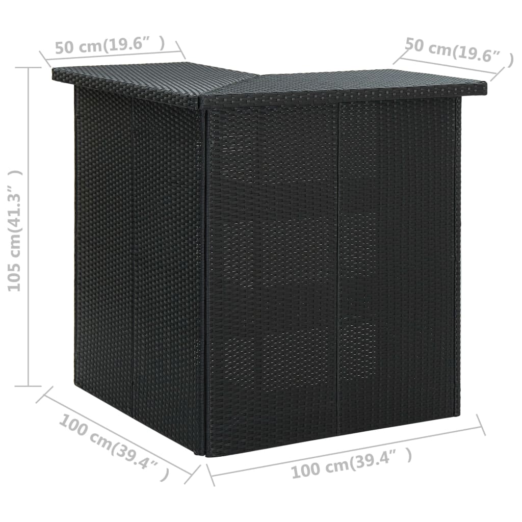 vidaXL Corner Bar Table Black 39.4"x19.7"x41.3" Poly Rattan