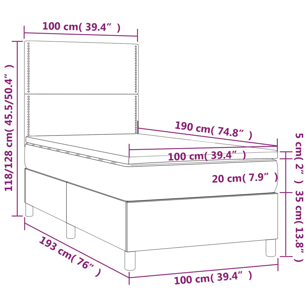 vidaXL Box Spring Bed with Mattress Light Gray Twin Fabric