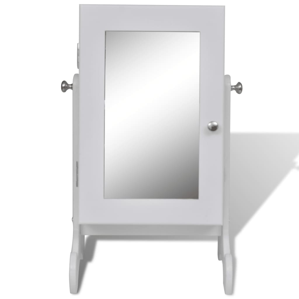 White Tabletop Wooden Jewelry Cabinet with Mirror