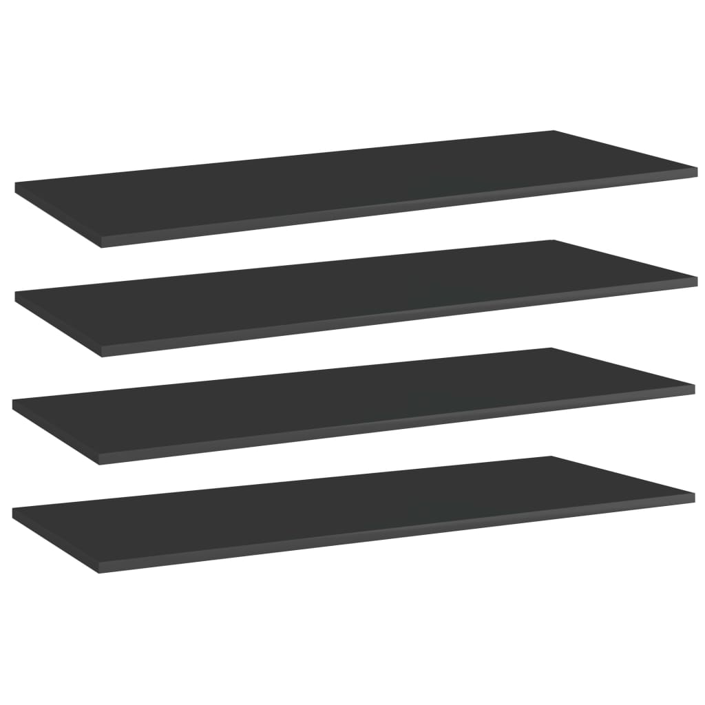 vidaXL Bookshelf Boards 4 pcs High Gloss Black 39.4"x15.7"x0.6" Chipboard