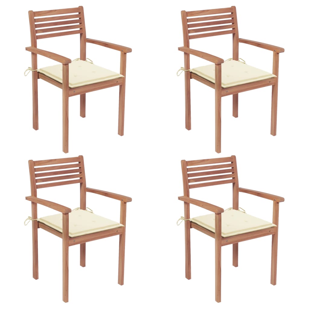 vidaXL Patio Chairs 4 pcs with Cream Cushions Solid Teak Wood