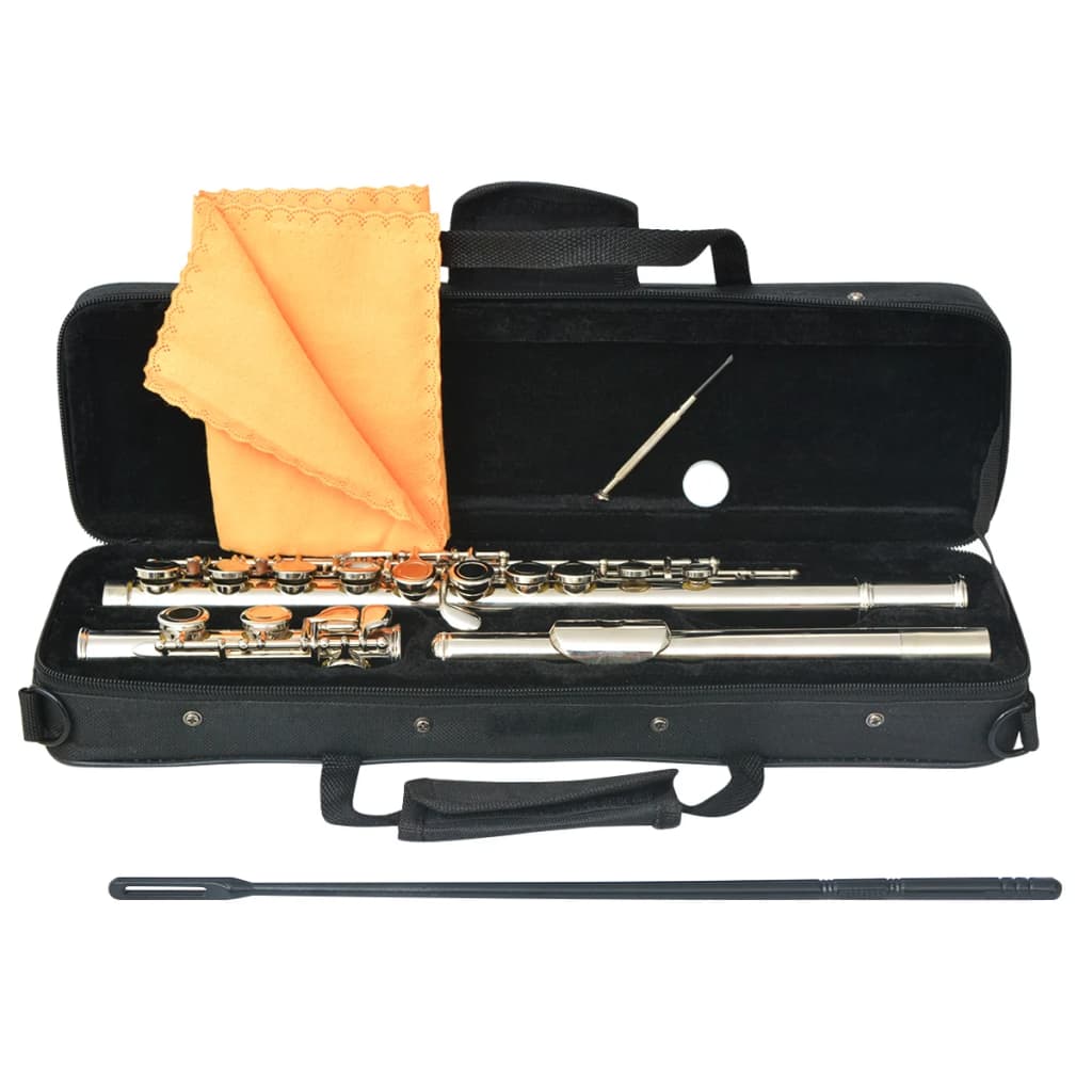 vidaXL Silver Flute with Soft Case 16 Holes