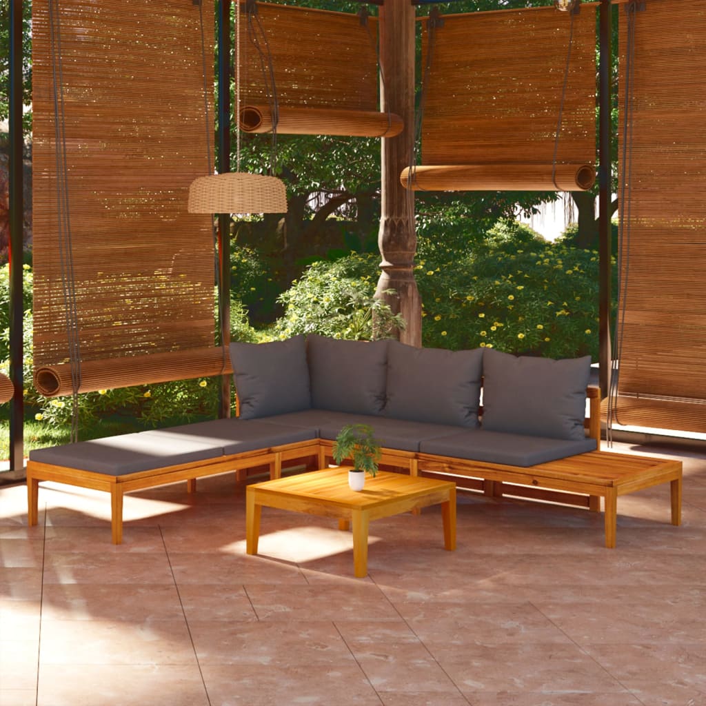 vidaXL 3 Piece Patio Lounge Set with Dark Gray Cushions Acacia Wood