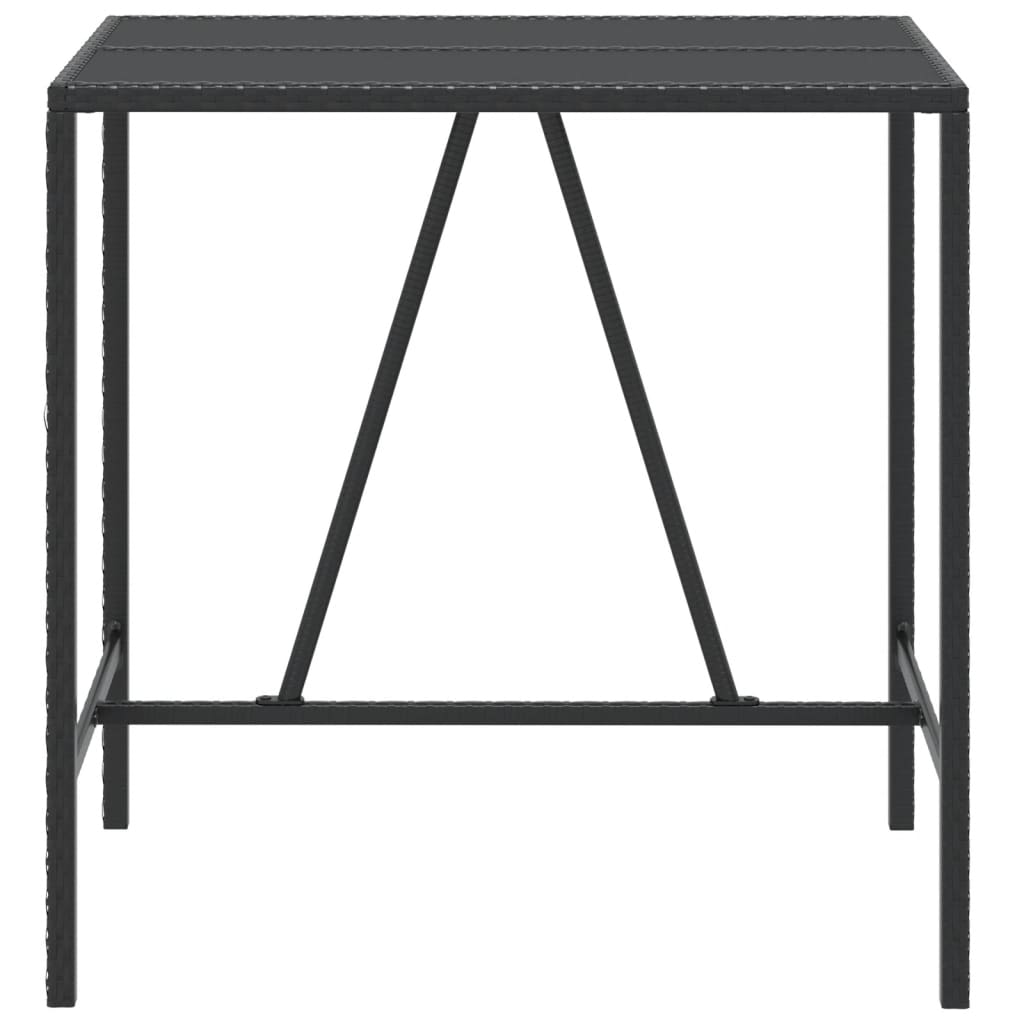 vidaXL Bar Table with Glass Top Black 43.3"x27.6"x43.3" Poly Rattan