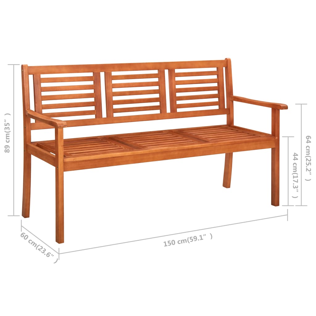 vidaXL 3-Seater Patio Bench with Cushion 23.3" Solid Eucalyptus Wood