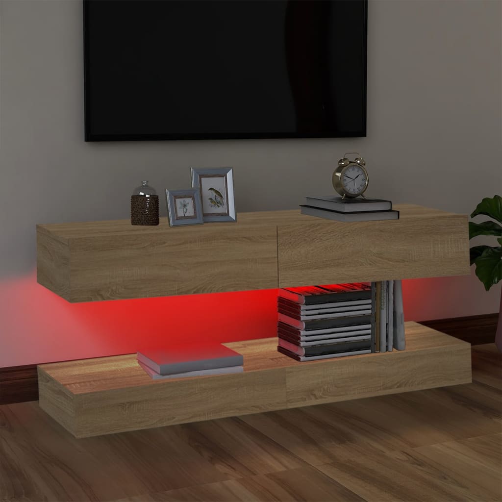 vidaXL TV Cabinets with LED Lights 2 pcs Sonoma Oak 23.6"x13.8"