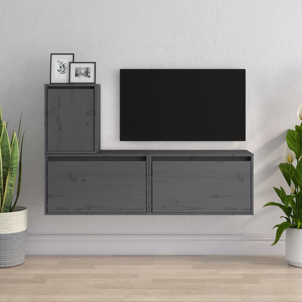 vidaXL TV Cabinets 3 pcs Gray Solid Wood Pine