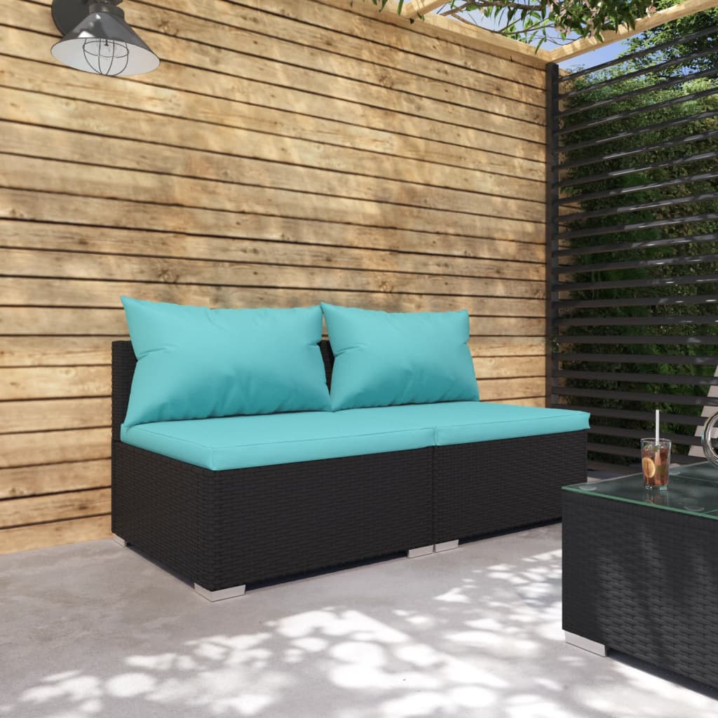 vidaXL Patio Furniture Set 2 Piece with Cushions Poly Rattan Black