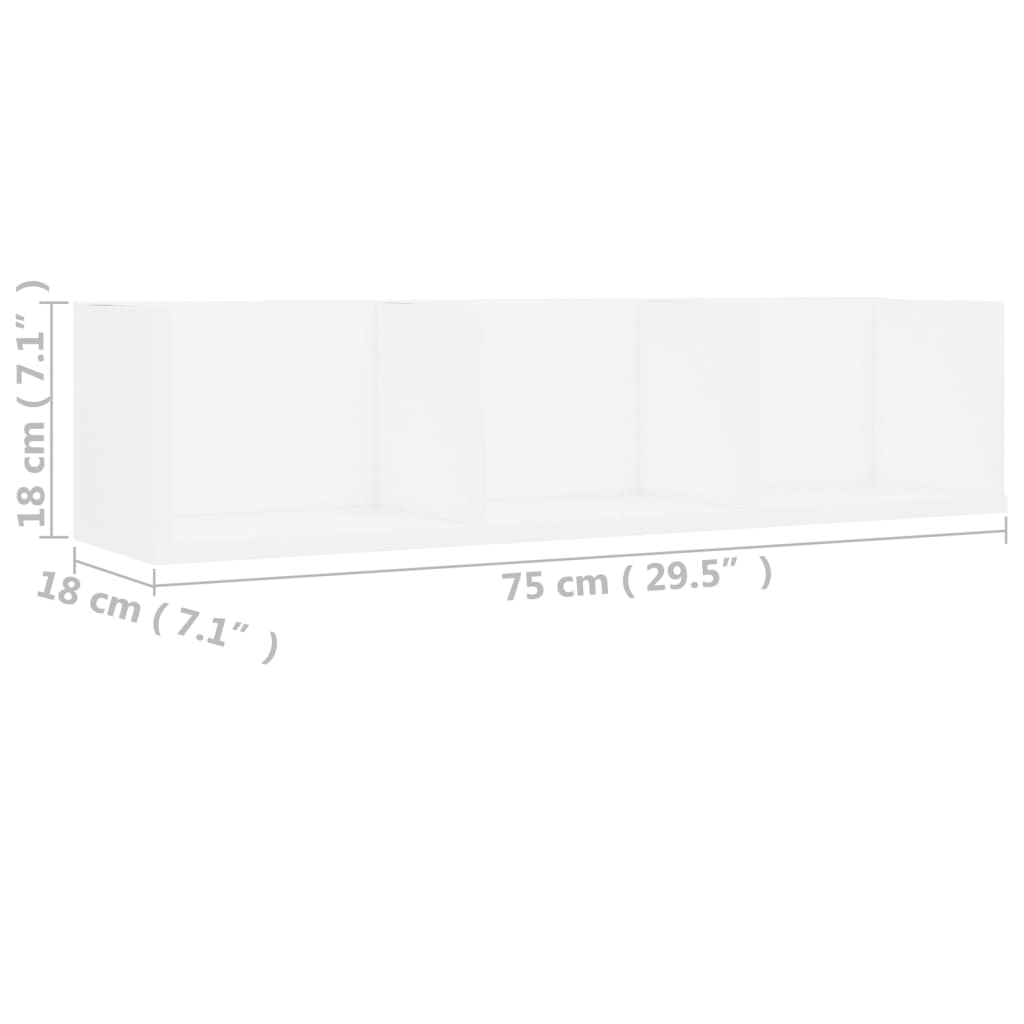 vidaXL CD Wall Shelf White 29.5"x7.1"x7.1" Chipboard