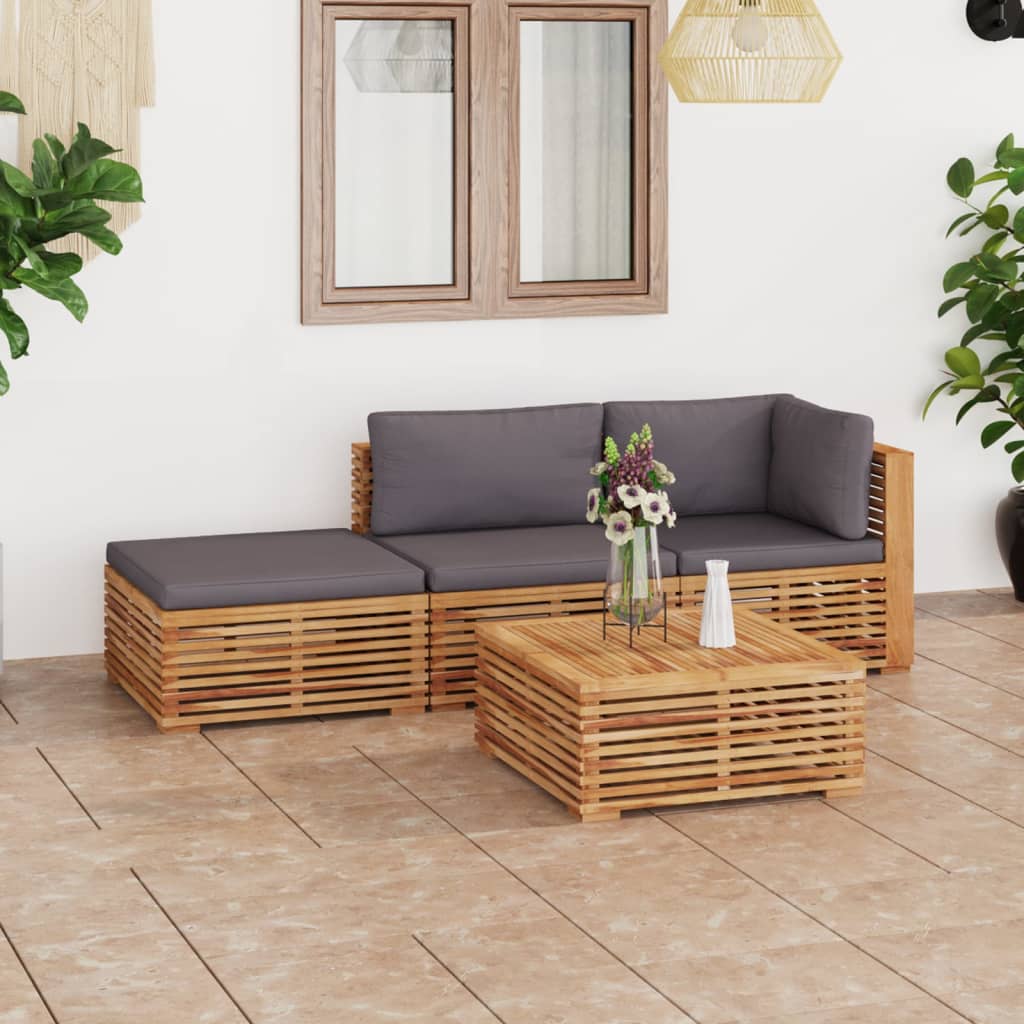 vidaXL 4 Piece Patio Lounge Set with Dark Gray Cushion Solid Teak Wood