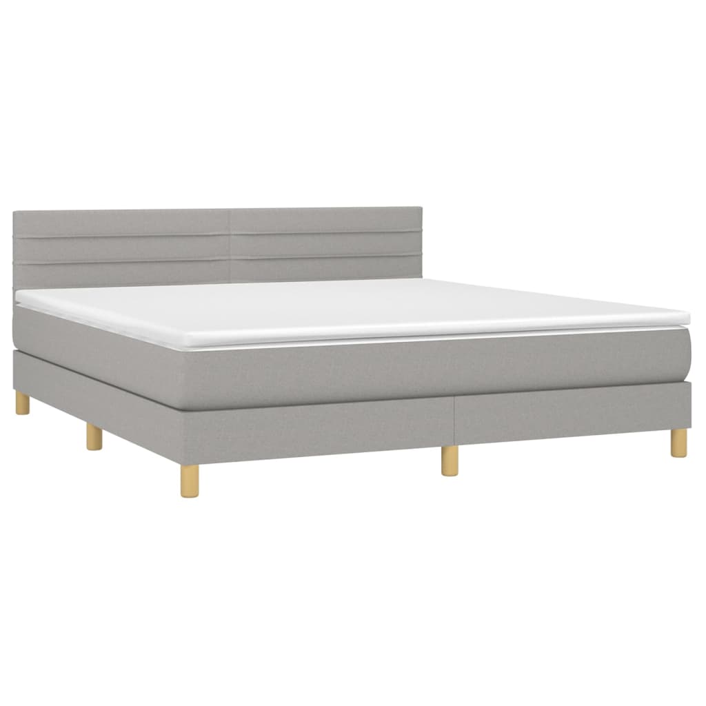 vidaXL Box Spring Bed with Mattress&LED Light Gray Queen Fabric