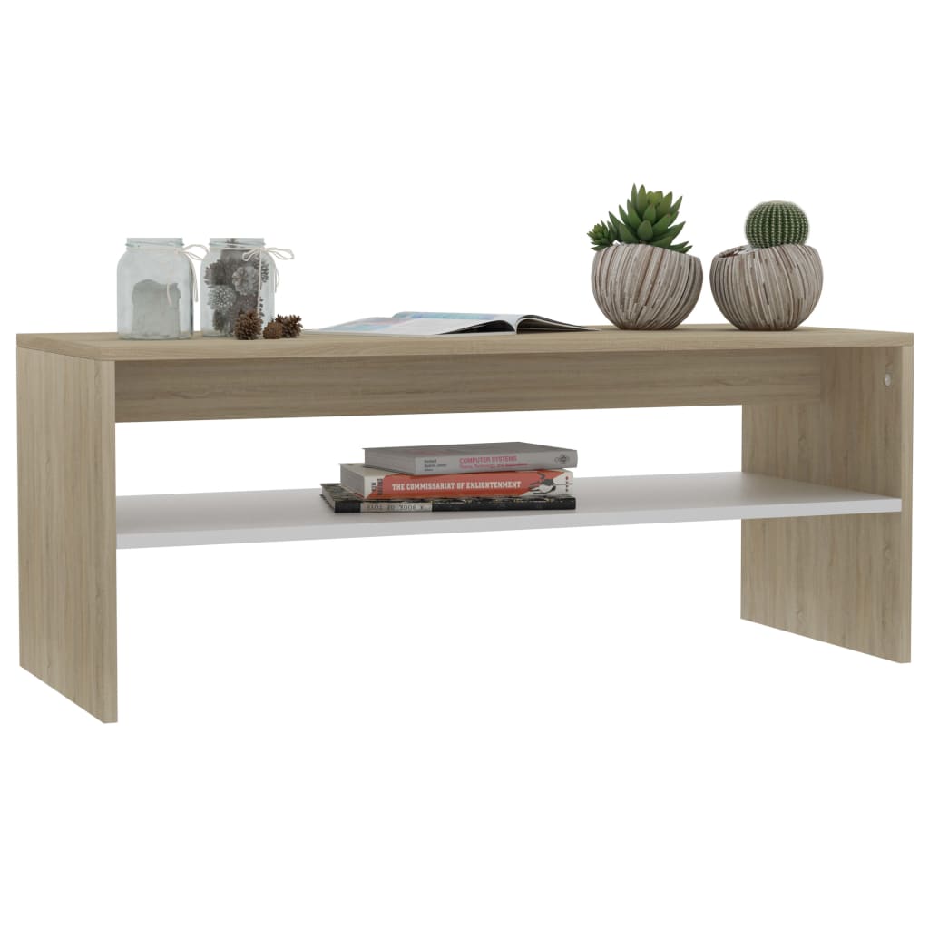 vidaXL Coffee Table White and Sonoma Oak 39.4"x15.7"x15.7" Engineered Wood