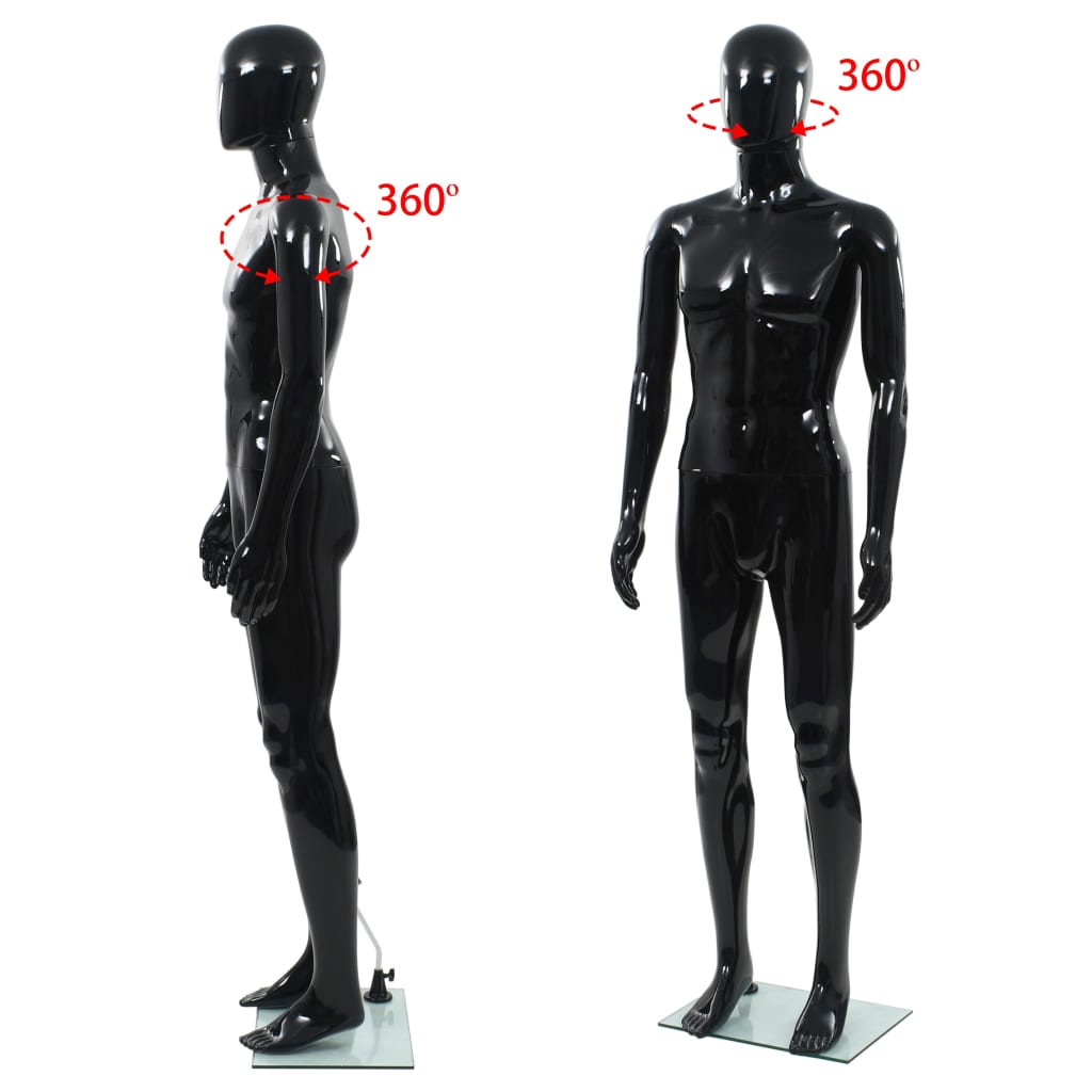 vidaXL Full Body Male Mannequin with Glass Base Glossy Black 72.8"