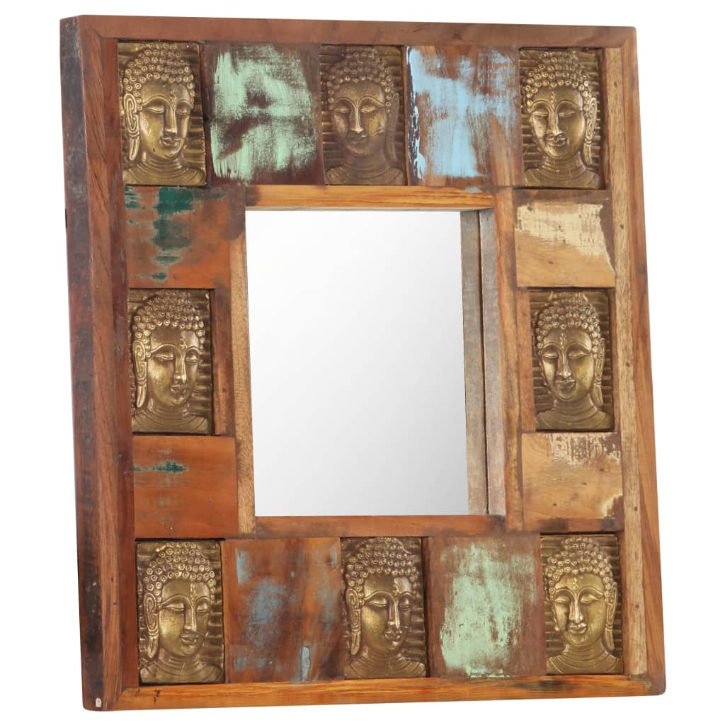 vidaXL Mirror with Buddha Cladding 19.7"x19.7" Solid Reclaimed Wood