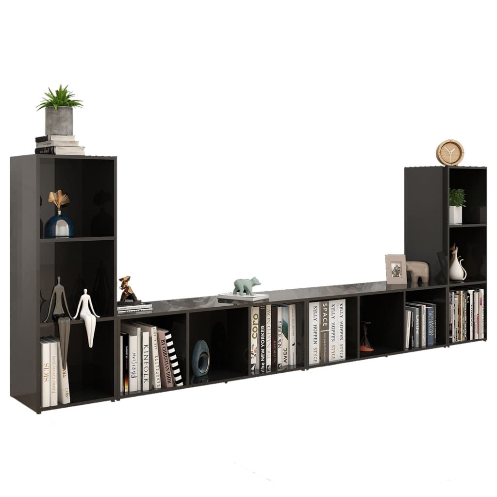 vidaXL TV Cabinets 4 pcs High Gloss Black 42.1"x13.8"x14.6" Engineered Wood