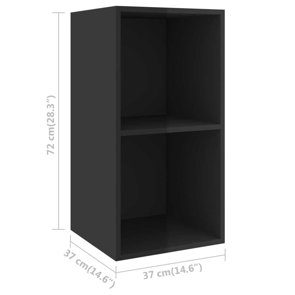 vidaXL Wall-mounted TV Cabinet High Gloss Black 14.6"x14.6"x28.3" Engineered Wood