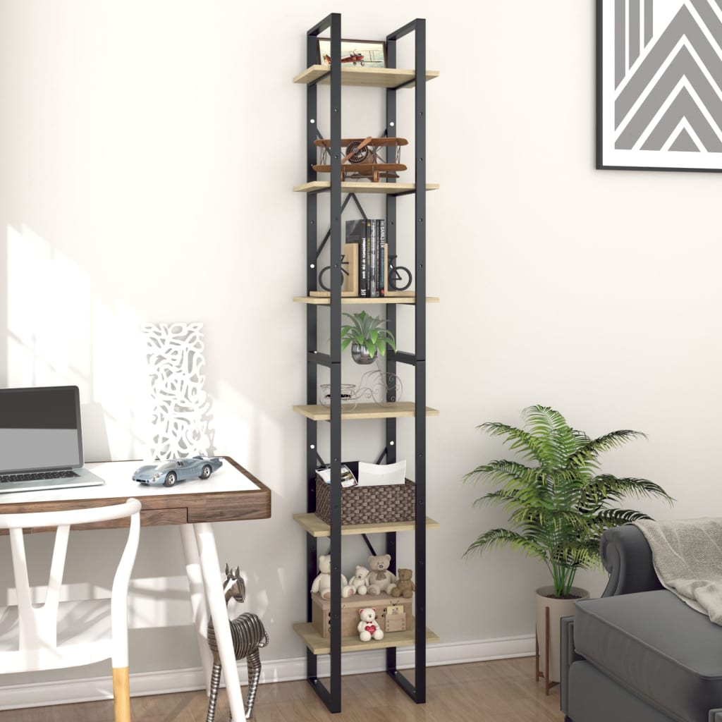 vidaXL 6-Tier Book Cabinet Sonoma Oak 15.7"x11.8"x82.7" Engineered Wood