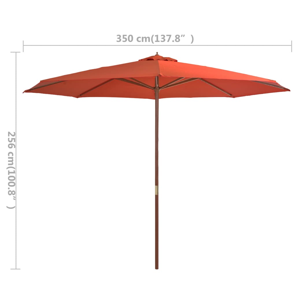 vidaXL Outdoor Parasol with Wooden Pole 137.8" Terracotta