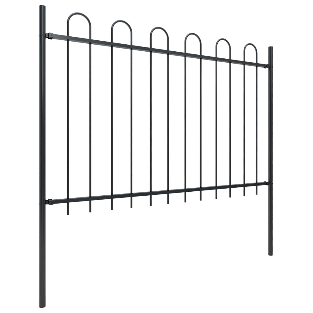 vidaXL Garden Fence with Hoop Top Steel 44.6ft Black
