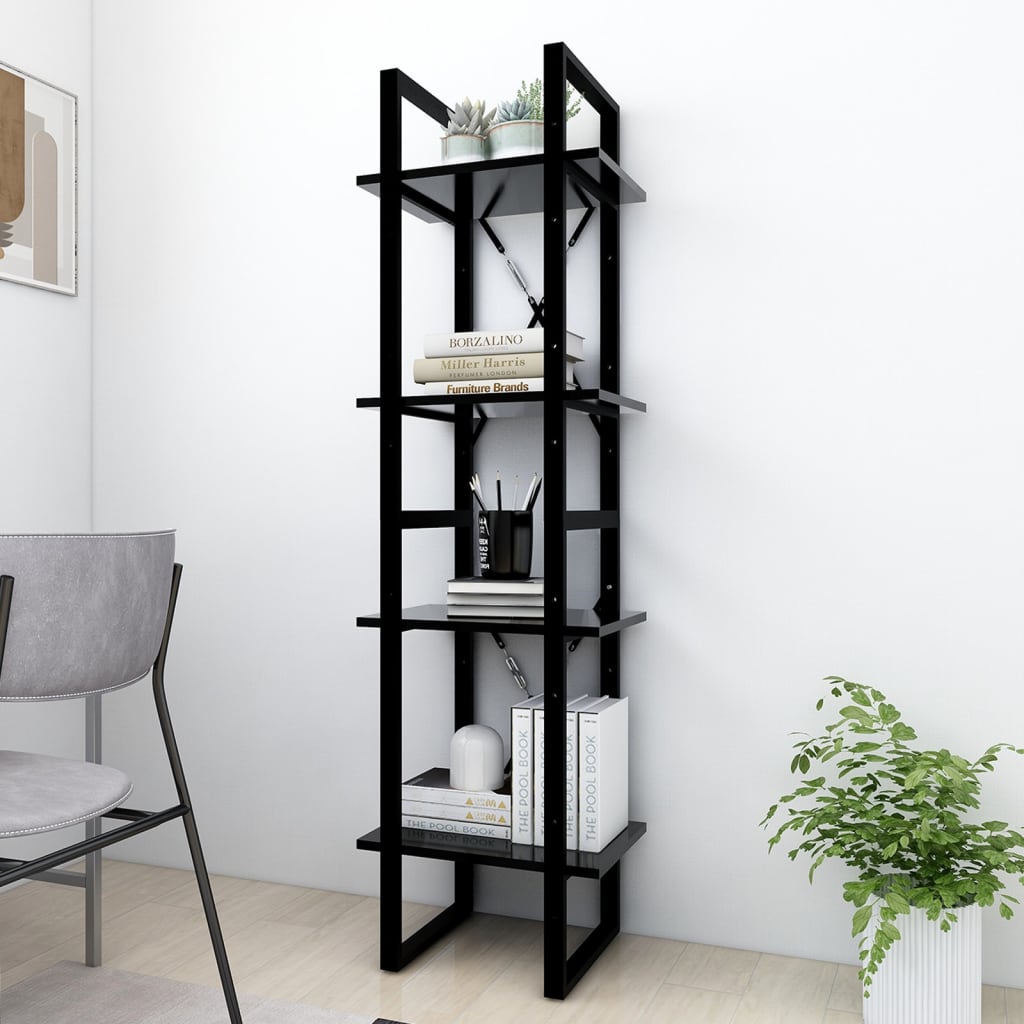 vidaXL 4-Tier Book Cabinet Black 15.7"x11.8"x55.1" Engineered Wood