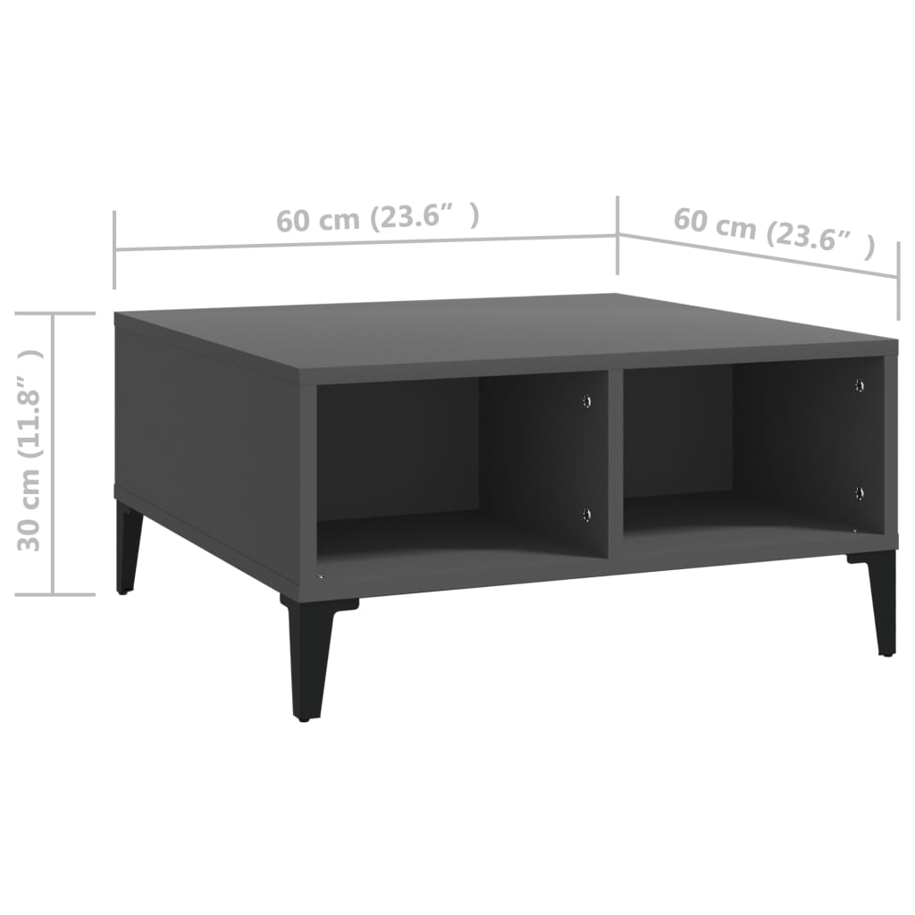 vidaXL Coffee Table Gray 23.6"x23.6"x11.8" Engineered Wood