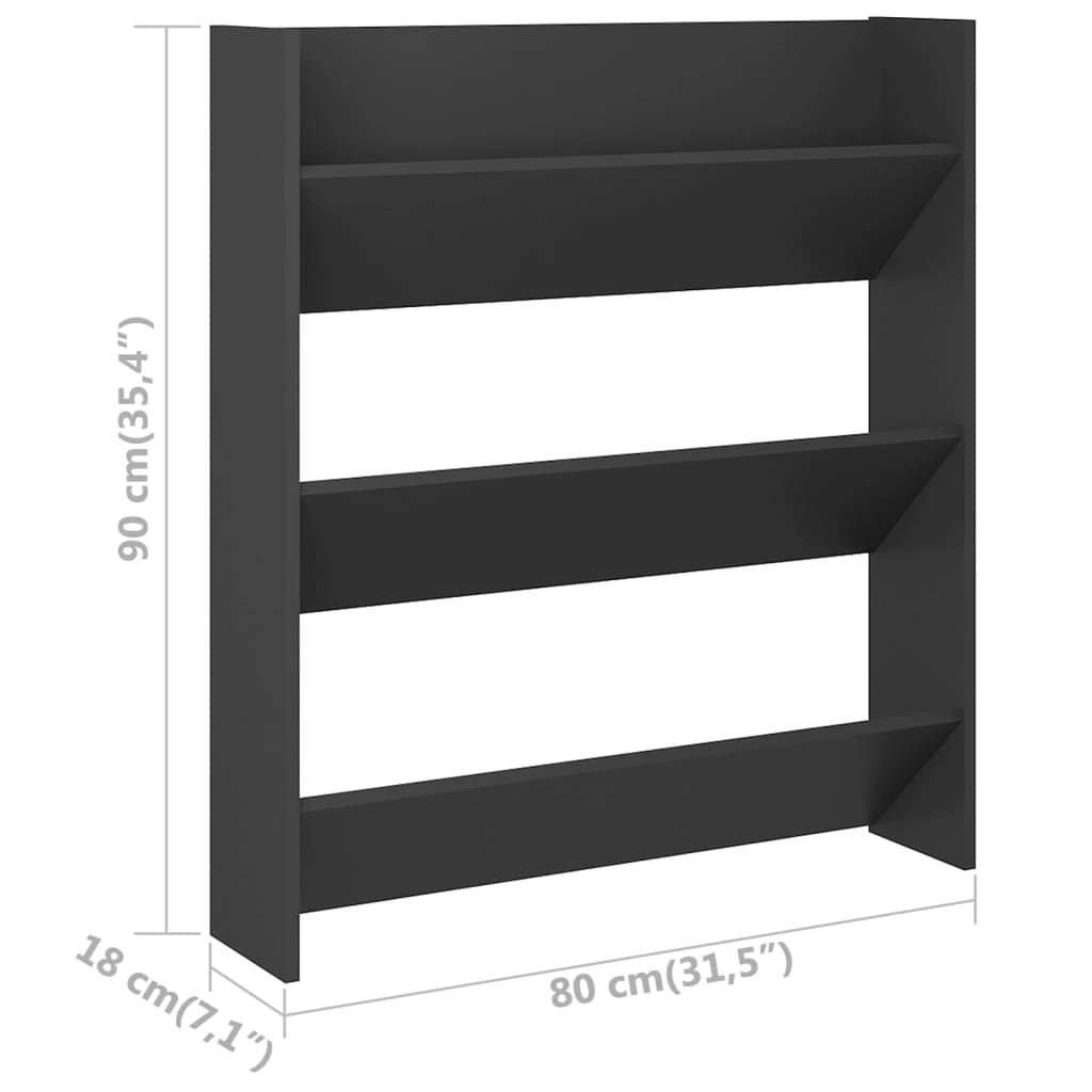 vidaXL Wall Shoe Cabinets 2 pcs Gray 31.5"x7.1"x35.4" Chipboard