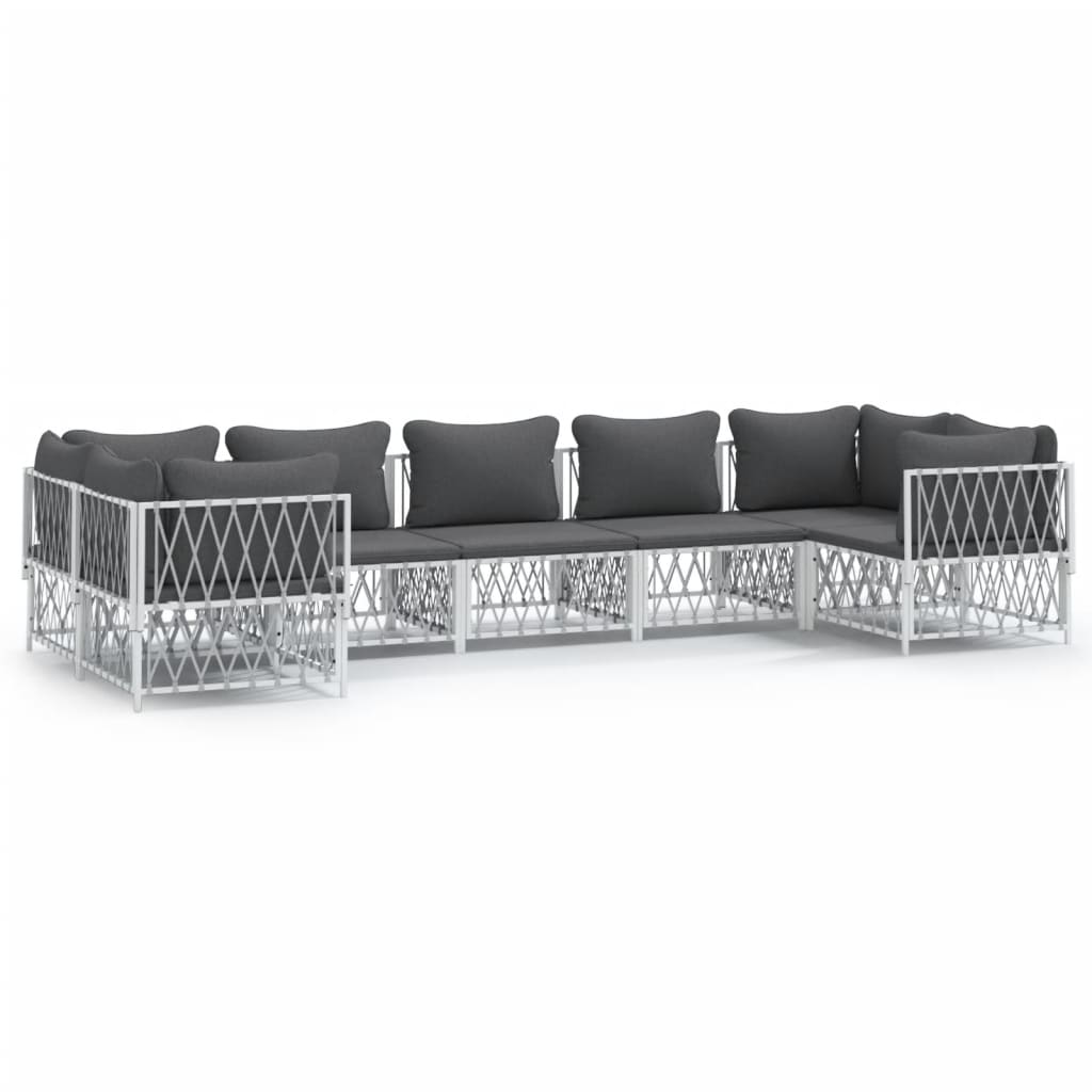vidaXL 7 Piece Patio Lounge Set with Cushions White Steel