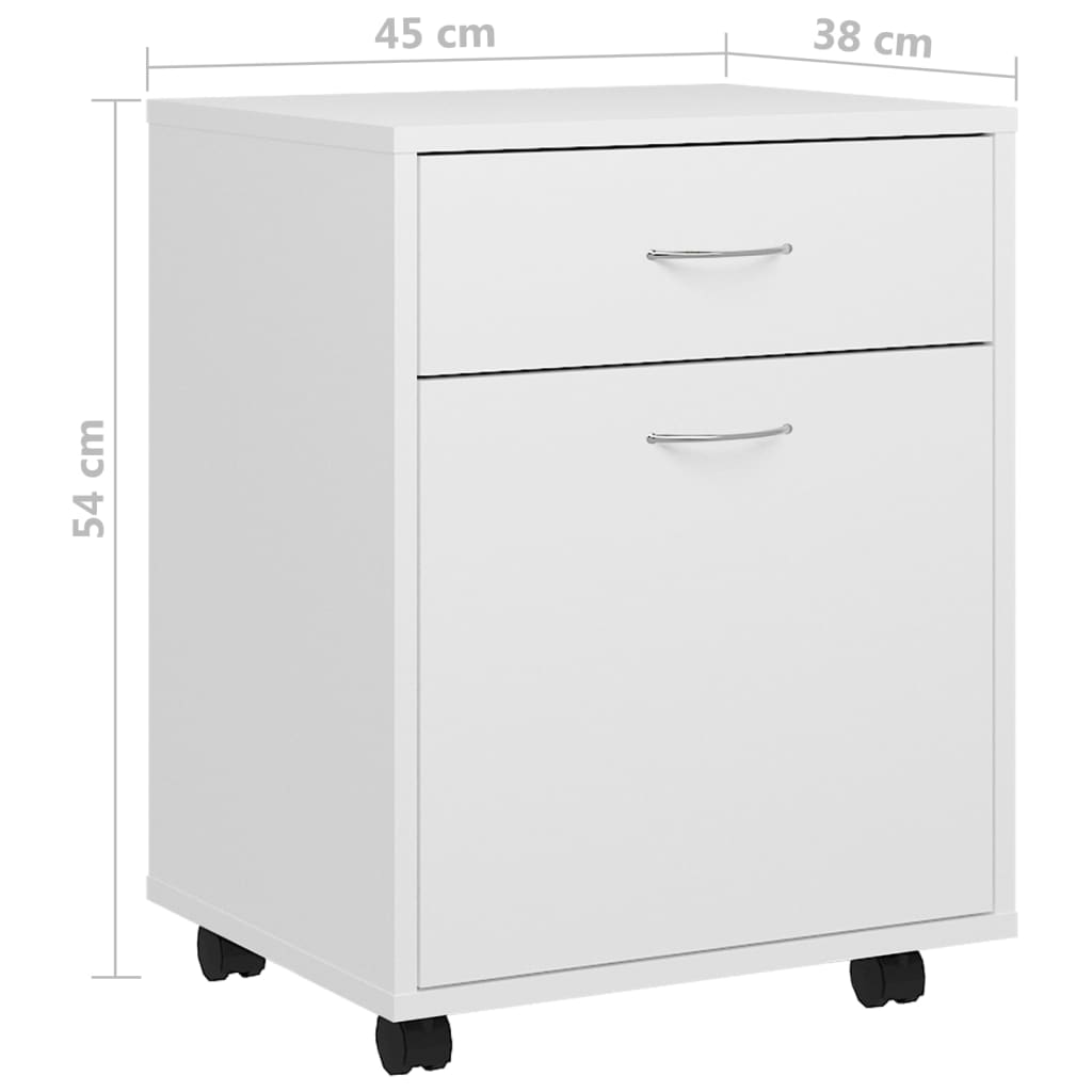 vidaXL Rolling Cabinet White 17.7"x15"x21.3" Engineered Wood