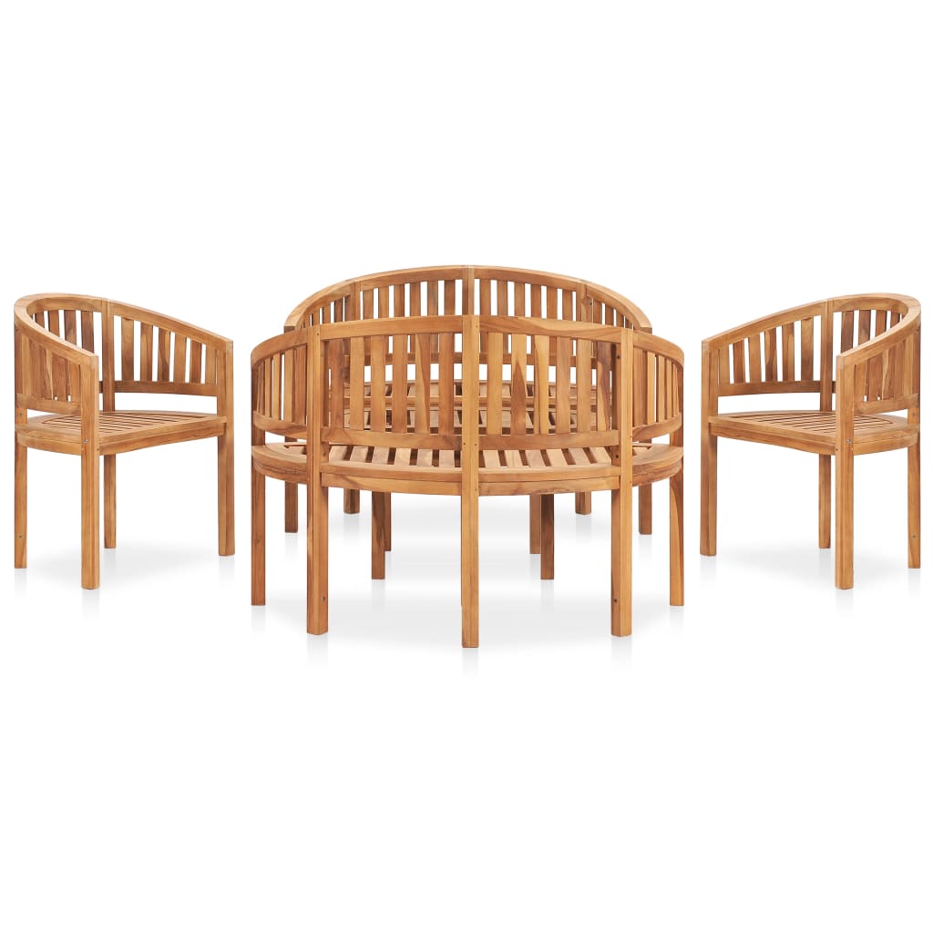 vidaXL 5 Piece Banana Patio Lounge Set Solid Teak Wood