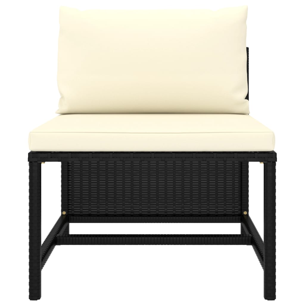 vidaXL Sectional Middle Sofa with Cushions Black Poly Rattan