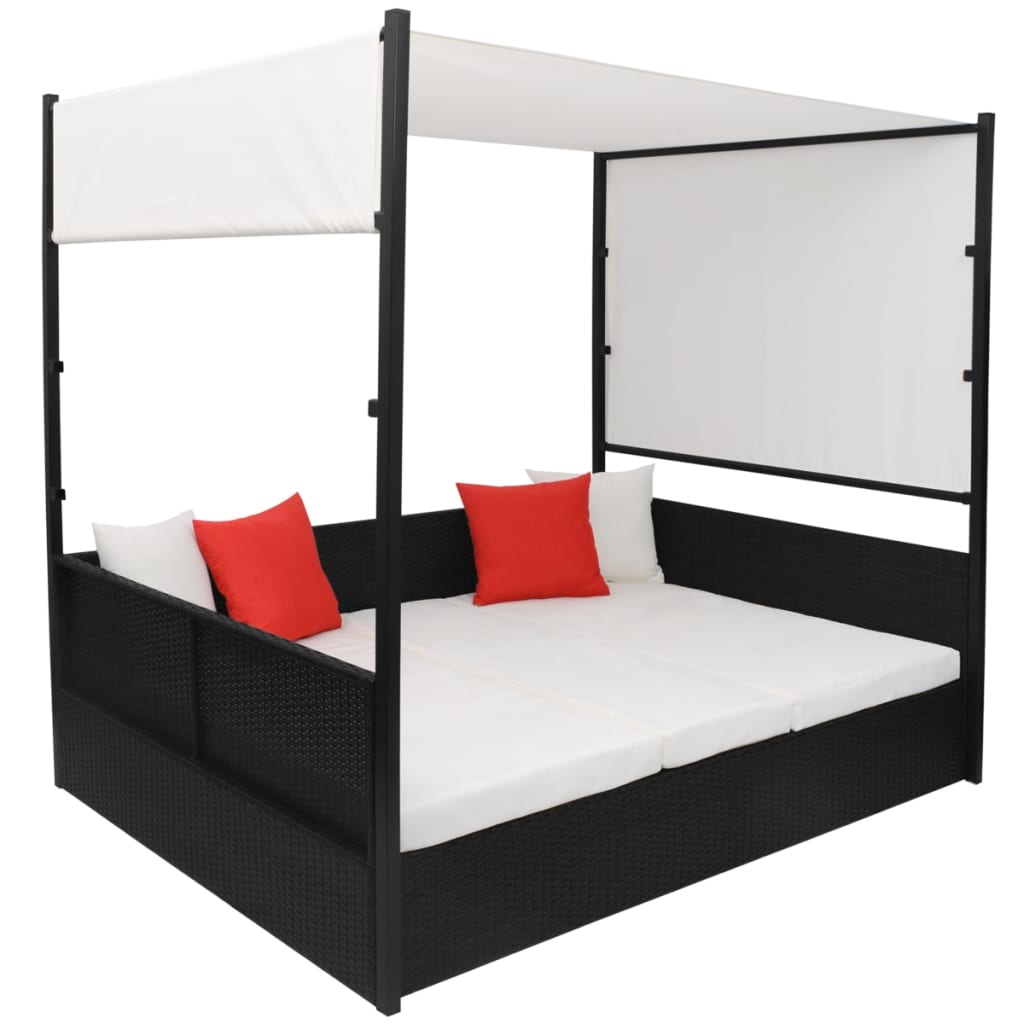 vidaXL Patio Bed with Canopy Black 74.8"x51.2" Poly Rattan
