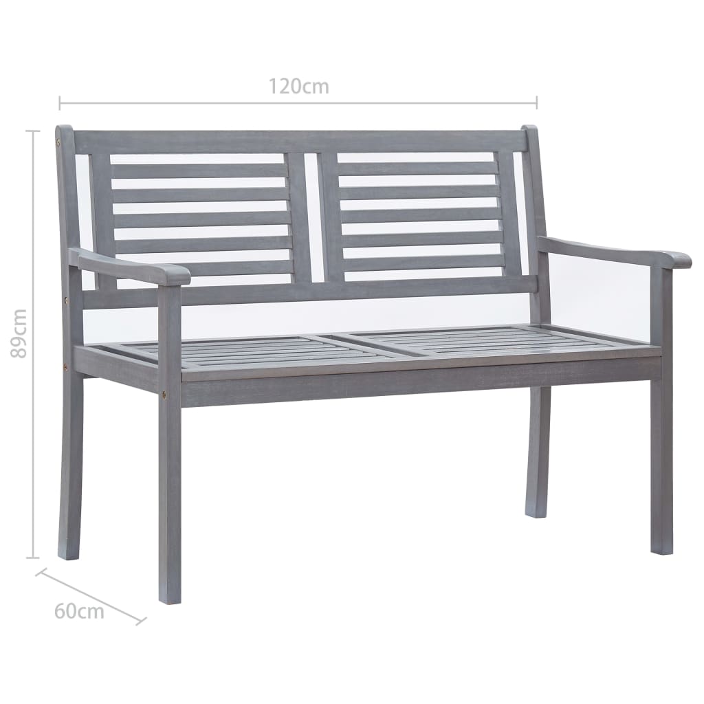 vidaXL 2-Seater Patio Bench 47.2" Gray Solid Wood Eucalyptus