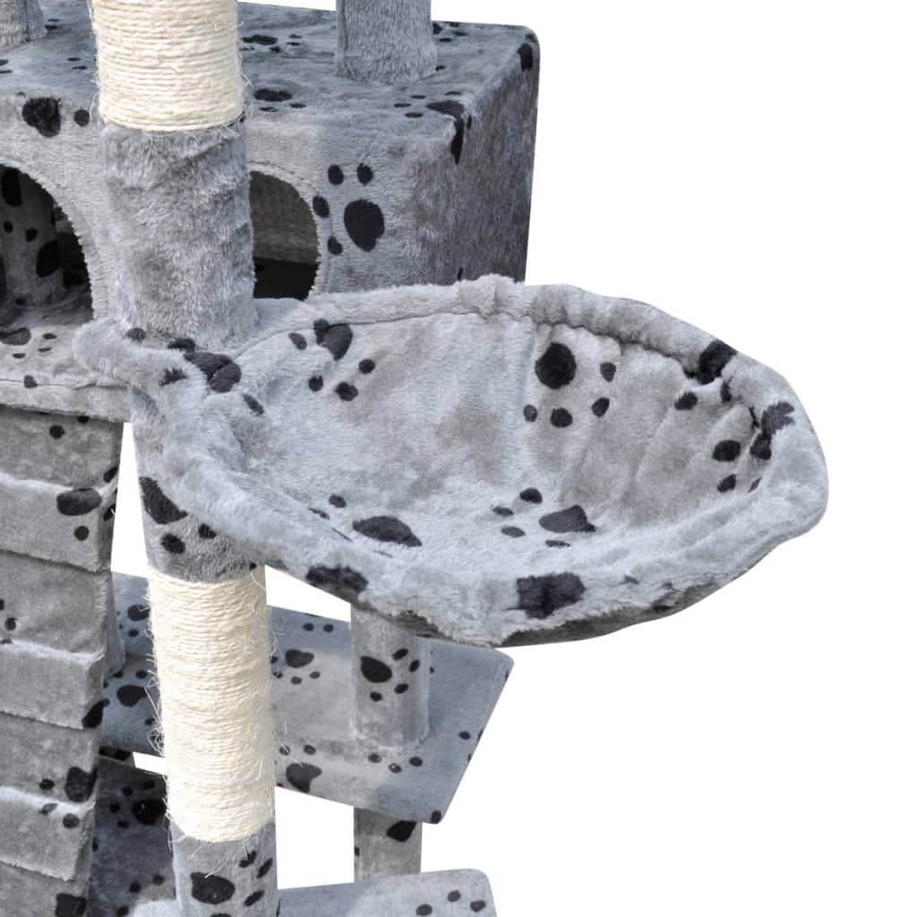 Cat Tree Scratching Post 87" - 94" 3 Condos Gray with Paw Prints