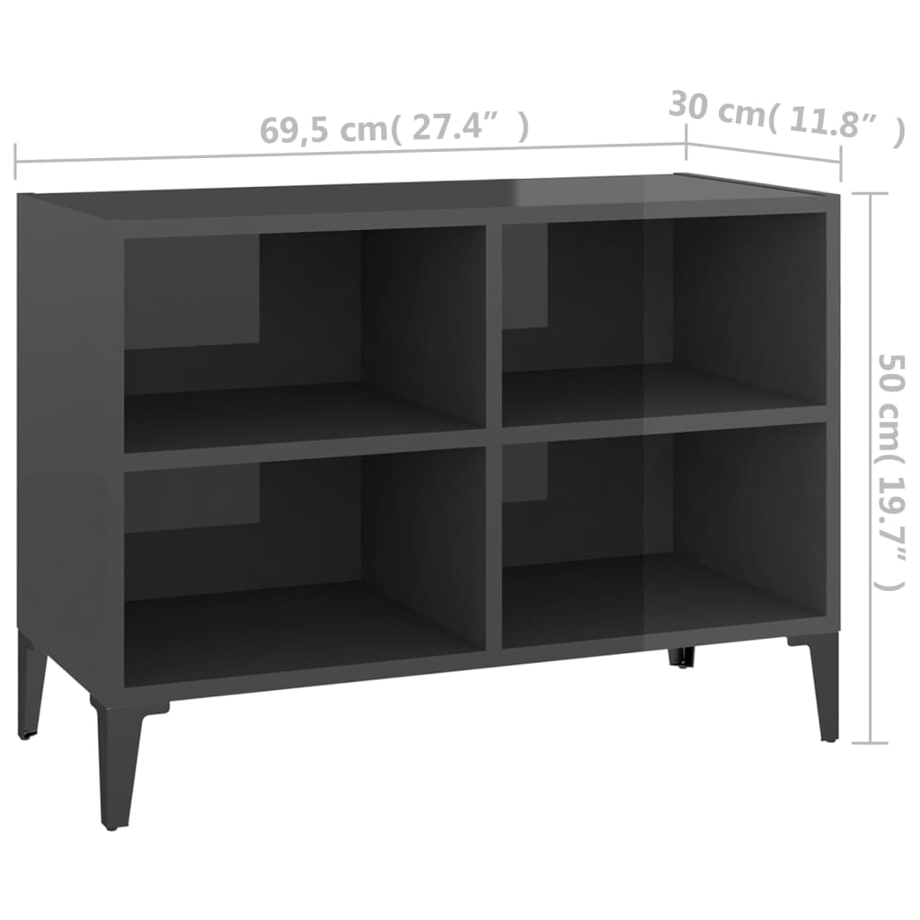 vidaXL TV Cabinet with Metal Legs High Gloss Gray 27.4"x12"x20"