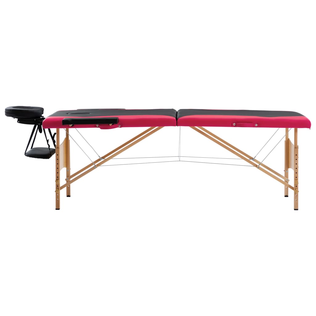 vidaXL Foldable Massage Table 2 Zones Wood Black and Pink