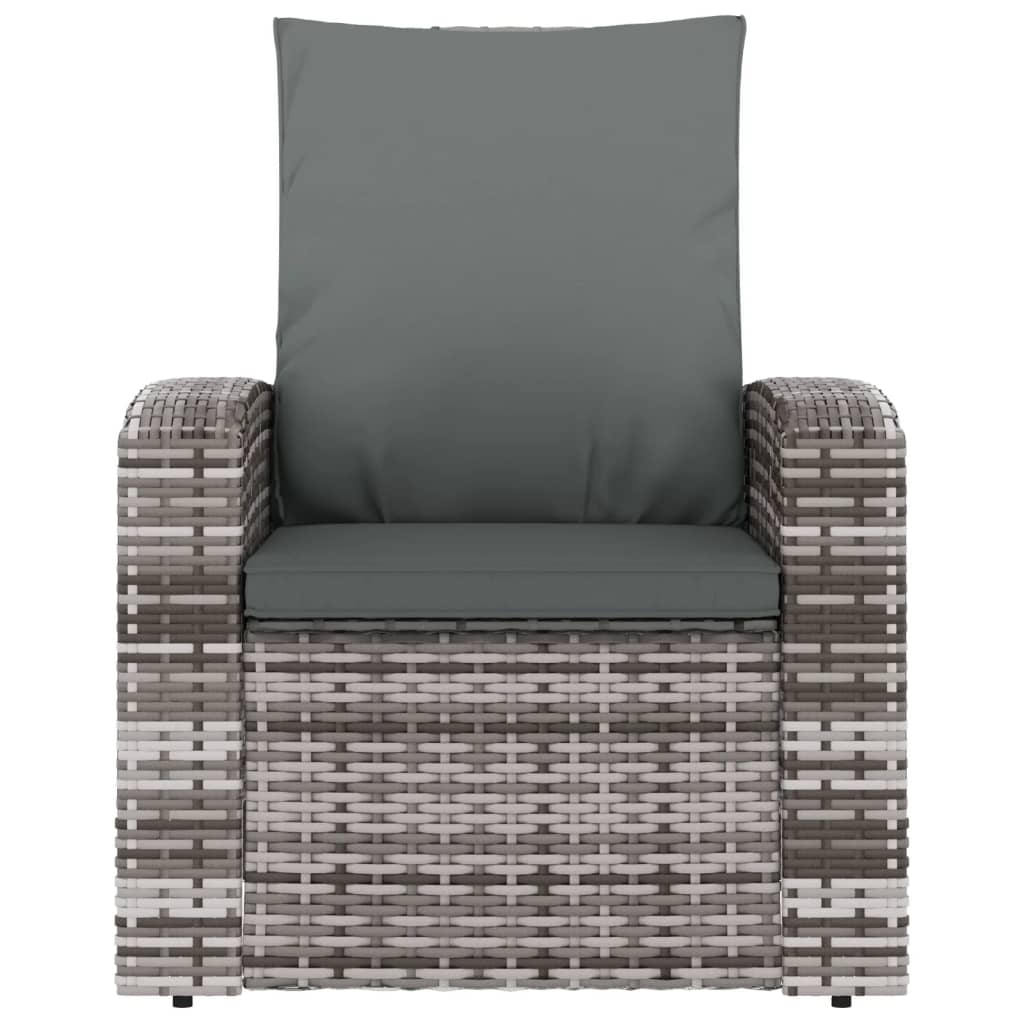 vidaXL Patio Reclining Chair with Cushions Gray Poly Rattan