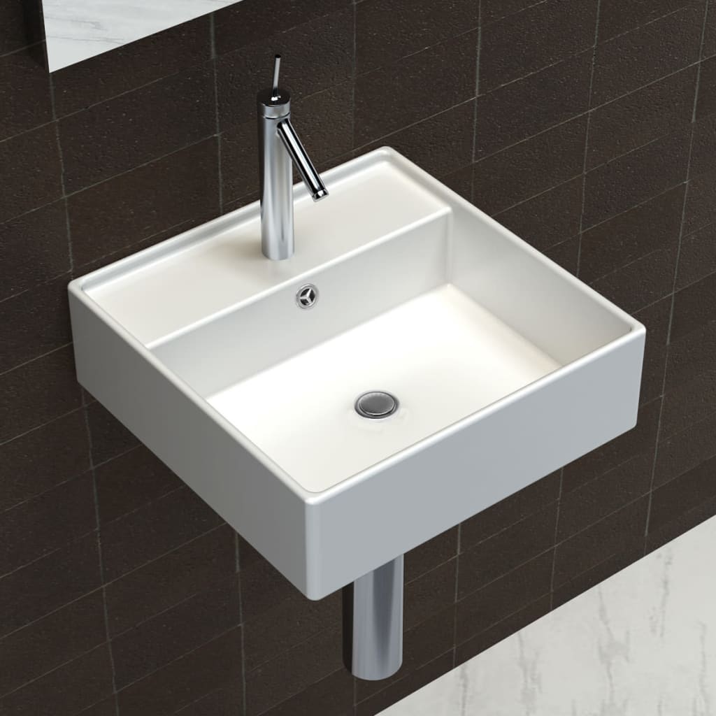 Luxury Ceramic Basin Square with Overflow and Faucet Hole 16.1"x16.1"