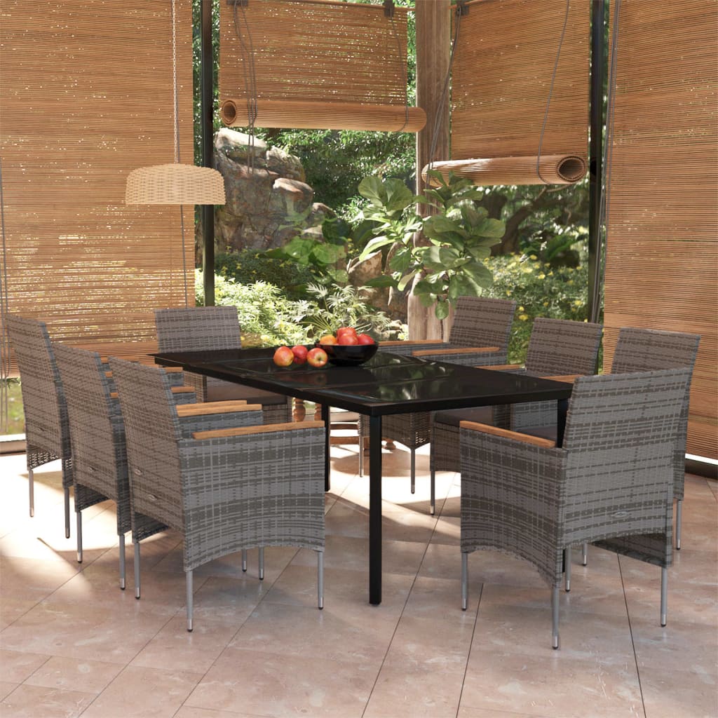 vidaXL 9 Piece Patio Dining Set with Cushions Gray and Black