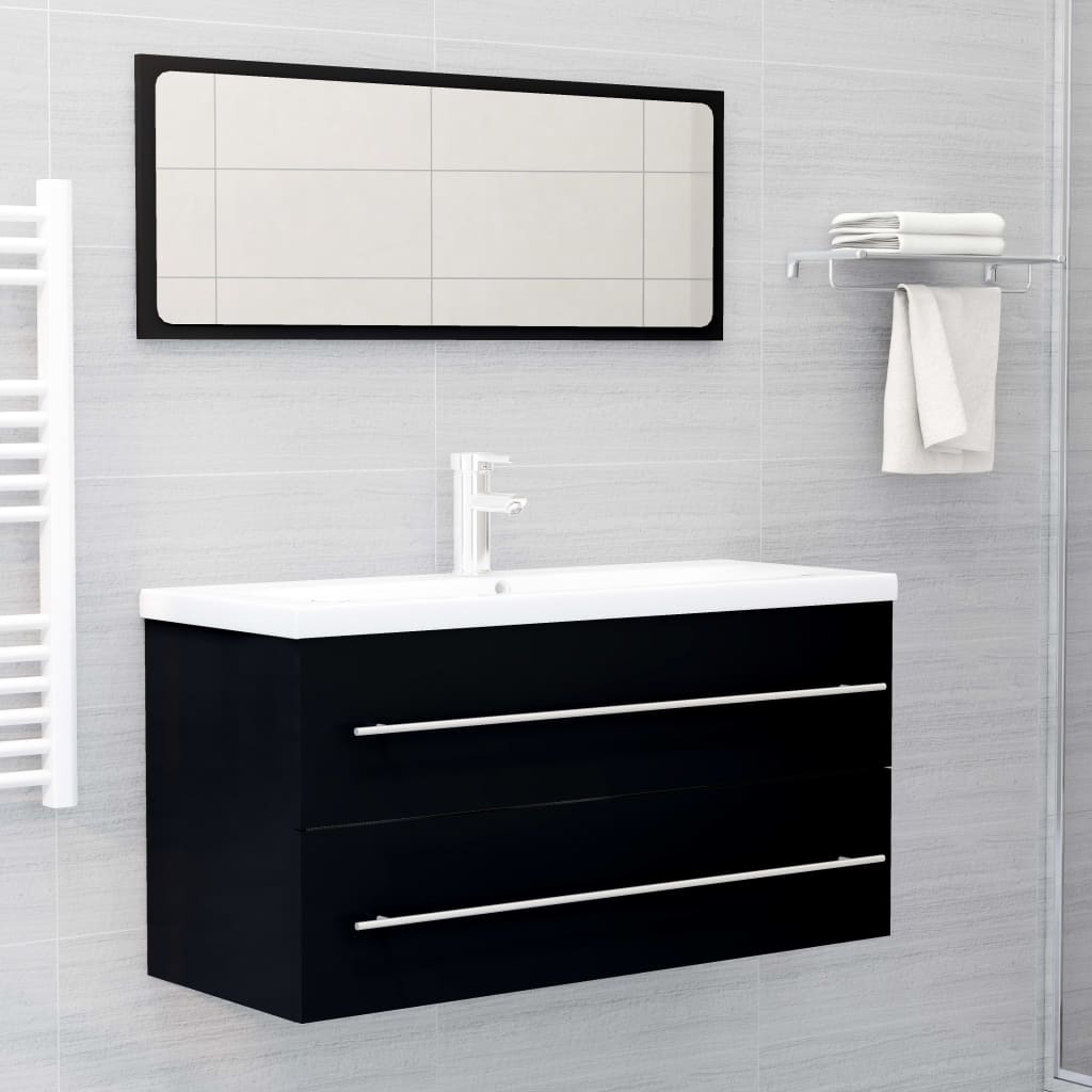 vidaXL Sink Cabinet Black 39.4"x15.2"x18.9" Engineered Wood