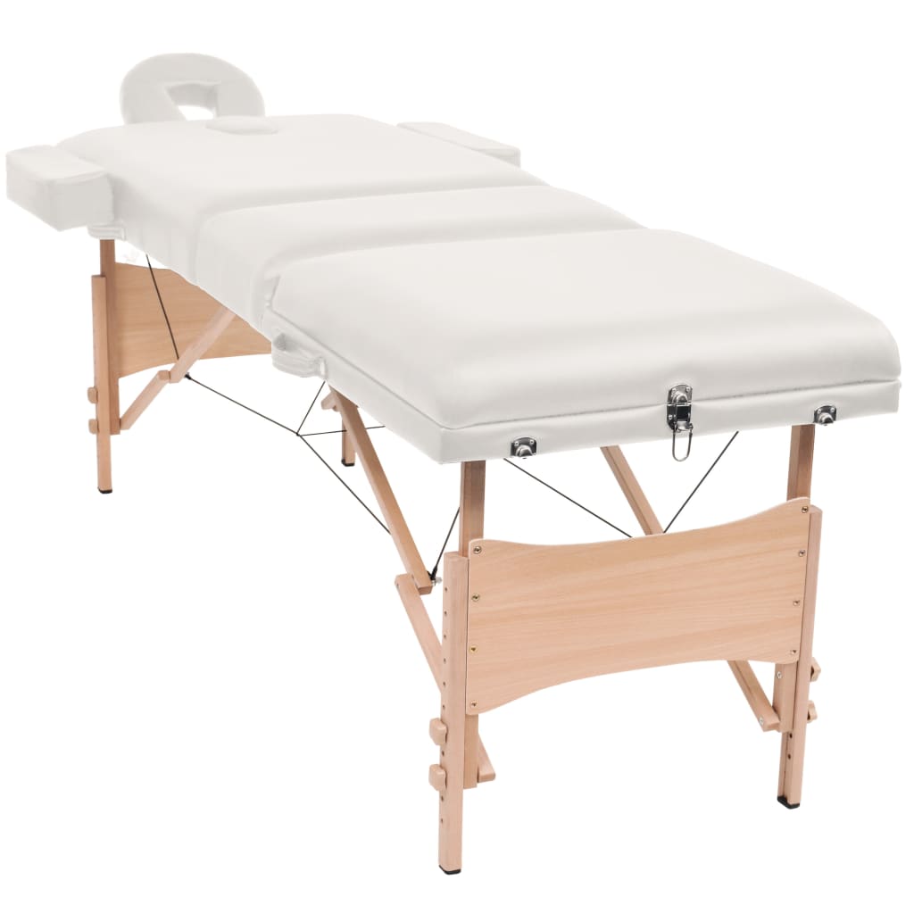 vidaXL 3-Zone Folding Massage Table and Stool Set 3.9" Thick White